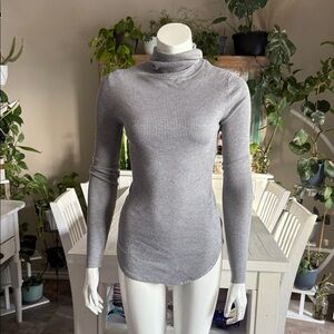 Gray Ribbed Turtleneck Sweater